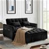Shally Dogan Divano Letto 2 posti reclinabile Rivestimento Velluto con 2 Cuscini e Apertura Semplice con Fasce, Divanetto con ruote apribile in 3 Posizioni con Struttura in Legno e Metallo (Nero)
