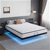 DEWINNER Letto 140 x 190cm con Luce LED, Struttura Letto a Piattaforma in Metallo Telaio, con 9 gambe nascosti,Senza rumori, Struttura in Ferro, Facile da Montare, Nero