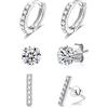 Candyfancy Set di 3 paia di orecchini in argento sterling 925 - Orecchini a perno con perle - Zirconia cubica - Huggie - Set di orecchini a lobo triplo, 9 mm, Zirconia cubica, Zirconi