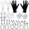 Healifty Kit piercing per il corpo, in acciaio chirurgico, per lingua, trago, capezzolo, labbro, naso, sopracciglio, mento, corpo e gioielli, set di 42 aghi (colore acciaio)