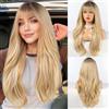HAIRCUBE Long Blonde Parrucca con Bangs Perrucche ricce a strati per donne Parrucche sintetiche naturali per uso quotidiano (pelucas de cabello naturale)