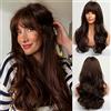 HAIRCUBE lunga parrucca marrone con Bangs onda parrucche ricce per le donne 26 pollici resistente al calore naturale parrucca sintetica per uso quotidiano