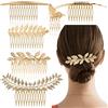 INLAZYTIM Confezione Da 6 Pettini Laterali Per Capelli Vintage in Metallo Per Donne E Ragazze, Fermagli Decorativi Per Foglie Da Sposa Pettine Per Capelli a Torsione Francese Dorati Con Impugnatura