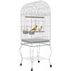 PawHut Gabbia per uccelli su ruote con ripiano, griglia e vassoio estraibile 2 ciotole in acciaio inox, posatoio per pappagallini 51 x 51 x 153 cm bianco