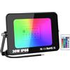 AUXTINGS 30W Faretto LED RGB, proiettore LED esterni con telecomando,16 Colori 4 Modalità,IP66 impermeabile, luci decorative per Halloween festa di compleanno fai da te illuminazione modalità strobo