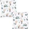 TupTam Federa per Cuscino per Bambini con Motivi Decorativi Set di 2, Volpi su un aereo/Verde, 80 x 80 cm
