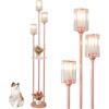 Rayofly Lampada da Terra Moderna con Ripiani, Piantana a 3 Luci in Oro Rosa per Soggiorno, Piantana in Cristallo con Paralumi in Vetro e Interruttore a Pedale, Lampade da Terra in Ottone per Ufficio
