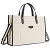 Missnine Tote Bag Donna per Porta PC 15,6 Pollici Grande Borsa da Lavoro Ufficio Scuola, Borsa a Mano Spalla Tracolla Cartella in Tela, Nero + Beige