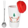 SHOWERORO 1pezzi Tazza Ceramica Natalizia Senza Manico Con Coperchio Silicone Mug Da Caffè Decorata Con Motivo Di Albero Di Natale Per Ufficio e Casa Per Festività