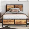 VECELO Telaio letto 90 x 200 cm, letto in metallo con testa in legno spessa e rete a doghe, moderno letto per gli ospiti con spazio sotto il letto, perfetto per camera da letto, colore marrone