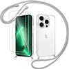 Votvloay Cover Cordino per iPhone 13 Pro 6,1 con 2 x Pellicola Protettiva Vetro Temperato, Trasparente Custodia con Laccio Tracolla Corda, Sottile TPU Silicone PC Antiurto Case, Grigio