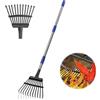 Barcetine Rastrello da giardino Heavy Duty, per lavori di giardinaggio con 11 denti in metallo di larghezza 21 cm, aggiornato da 78 a 182 cm, manico lungo regolabile per livellamento Yard Cleanup Lawns, argento