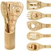JNEYVIC Set di 5 Utensili da Cucina in Legno di Bambù,Spatola in Legno di Bamboo,Cucchiaio di Bambù Scanalato con Supporto per Cottura, Pentole e Padelle Antiaderenti