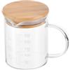 PATIKIL 250ml Misurino in Vetro, 3,3 Vetro Borosilicato Graduato Bianco Bicchiere Dosatore Liquidi in Scale Stampata con Coperchio Legno Beccuccio a V per Cucina