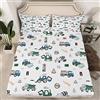 Loussiesd Camion di costruzione Ragazzo Bambino Lenzuola Set Bambini Escavatore Trattore Biancheria da letto Lenzuolo con angoli Attrezzature Fumetto Lenzuola Lenzuola Grigio Giallo Nero Blu E Verde Letto