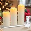 EXTSUD Candele a LED senza fiamma, 3 candele ricaricabili con telecomando, 7,5 x 15,17,5,20 cm, in vera cera tremolante, per casa, matrimonio, Natale, Halloween, feste