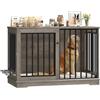 FirFurd 120 cm Gabbia per Cani, Kennel Cane Grande con Porta Scorrevole, con 2 Ciotole che Ruotano di 360°, Cane Kennel in Metallo e Legno, 120x60x90cm (Colore Antico)