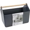 BLUE GINKGO Cesta Grande per la Conservazione - Caddy in Plastica con Manico in Legno per Bagno, Dispensa o Prodotti per la Pulizia (Grigio)