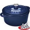 Overmont Casseruola in Ghisa Smaltata - Antiaderente Forno Olandese con Coperchio - Ø26 cm Rotonda Cocotte per Adatto a Piani di Cottura e Forni a Induzione - Blu indaco