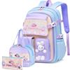 Tanou Zaino Scuola Primaria Bambina Zaini Medie 3 Pezzi con Borsa Termica e Astuccio Zaino Kawaii per la Scuola Elementare e Media in Stile Frigorifero per Ragazze, Blu