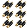 KUOQIY 6 Pezzi Accoppiatore da Femmina 2 a Femmina 2 RCA, Doppio RCA Accoppiatore Adattatore Phono, per Giradischi, CD, MP3, Ricevitore, Amplificatore, Cavo Phono Stereo, Placcato Oro