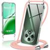Coiwxmoi Cover per OPPO Reno 12 FS 5G/4G/OPPO Reno 12F 5G/4G con Cordino 6,67,Trasparente Custodia con Laccio Tracolla Corda Catena Cinghia,Ultra Morbido Silicone TPU Antiurto Case, Oro Rosa