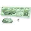 SbocKeeb Tastiera e Mouse Senza fili, Americana QWERTY，Cute Tastiera Wireless con Tastierino Numerico, 2.4 GHz Retro Macchina Da Scrivere Full-sizewith Tasti Rotondi(Colorful Green)