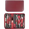 Tenartis Set Manicure e Pedicure Professionale 8 Pezzi Inox in Vera Pelle con Cerniera - Tenartis Made in Italy (Bordeaux)