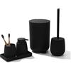 GAHEFY, Set di accessori da bagno neri, con mini pattumiera da 3 litri, portaspazzolino, dispenser di sapone, vassoio portaoggetti, scopino e supporto, 5 pezzi, colore nero