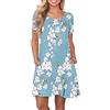 YMING Donne Magliette Vestito Abito Festa Ampio Vestito Casual Estivo Abiti Spiaggia in Fiore Giglio Azzurro L