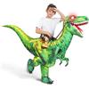 Spooktacular Creations Costume da dinosauro gonfiabile per bambini, costume da T-rex con occhi illuminati a LED, cavalcando un rapace verde, stampa digitale, costumi di Halloween