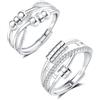 Zolkamery Anello in argento Sterling 925 ansia per donne ansiose anelli regolabili aperti anti-ansia con perline, anello girevole di sollievo con zirconi, 2 anelli unisex per il, Argento sterling