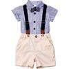 Dazzerake 2 Pezzi Completi per Neonato Tutina da Gentiluomini Estivi Pagliaccetto Camicia a Maniche Corte con Papillon + Salopette Pantaloncini con Bretelle 0-24 Mesi (Beige C, 12-18 mesi)