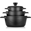 briebe Set Pentole Induzione Batteria 6 Pezzi, 3 Casseruola, Alluminio Pressofuso, Antiaderente ILAG GRANITEC senza PFOA, Coperchi in Vetro, Guanti in Silicone, Vetroceramica, Gas, Forno, MGK-18S