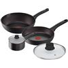 Lagostina Cucina Eco Set di Pentole e Padelle Antiaderenti in Alluminio per Piano Induzione, 5 pezzi, una Padella 24cm con coperchio, una Casseruola Manico Lungo 18cm con coperchio e un Wok 28cm