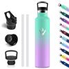 Vikastar Borraccia Termica, 1L Senza BPA, Borraccia Termica 1 Litro, a Prova di Perdite, Thermos per Bevande Calde, Acciaio Inox, Bottiglia Termica per Adulto, Palestra, Ciclismo, Verde Lago & Viola