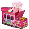 Relaxdays Sgabello Bambini Contenitore Giocattoli con Scomparto, Pieghevole, a Forma di Unicorn 50 l Fucsia