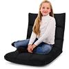 RELAX4LIFE Sedia da Terra in Velluto, Sedia Pieghevole con Schienale Inclinabile in 14 Livelli, Poltrona Imbottita Portatile per Soggiorno e Camera da Letto (Nero)