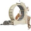 Julymoda Ruota Grande per Gatti Φ80 cm, 5 in 1 Con Casetta, Stazione di Gioco, Tiragraffi, 2 Ciotole, Girante Con Serratura