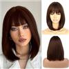 Sapphirewigs Parrucca a caschetto da donna, castano scuro, con frangia, lunghezza spalla corta, capelli per uso quotidiano, feste, aspetto naturale, 35,6 cm