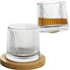 moorg Set Bicchieri da Whisky in Vetro Rotante, Bicchieri Wisky con Fondo Sferico e Base in Legno per Degustazione, 4 Pz Bicchiere Vetro Particolari per Rum, Gin, Amaro e Distillati