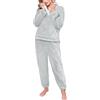 Yuson Girl Pigiama Donna Invernale Pigiami Pile Set Caldo Felpato Pigiama Lungo Morbido Due Pezzi Felpa e Pantalone Sets Manica Lunga Lounge Sleepwear Casual da Casa con Tasche(Grigio, XL)