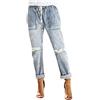 Generic Jeans da donna strappati boyfriend elasticizzati con coulisse pull on comodi pantaloni da jogging in denim premaman classici lavati invecchiati Destoryed Denim Pantaloni casual arrotolabili in carta,