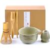VIBINHO Matcha Kit, Matcha Set da 5 Pezzi, Frusta per Matcha, Ciotola per Matcha, Cucchiaio per Matcha, Misurino per Matcha e Supporto in Ceramica per Frusta, Ottimo Regalo Artigianale Tradizionale, Verde(A)