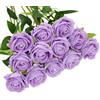 VIDSTW 12 Filiali Rose Finte per Decorazioni 52 Cm Bouquet Fiori Finti Fiori Artificiali con Foglie Verdi Rosa Finta Fiori Finti per Decorazioni per Casa Matrimonio Festa Giardino (Viola)