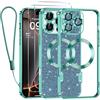 Kokio Glitter Magnetica Cover per iPhone 16 Pro con Cordino, Compatibile con MagSafe, Brillantini Sottile Silicone TPU Antiurto Custodia per iPhone 16 Pro con 2 Vetro Temperato Bumper, Verde