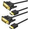 Twozoh 2 cavi HDMI a DVI 4K da 1 m, bidirezionale, flessibile e iperfine DVI a HDMI, supporta 1080p/4K a 60Hz Full HD per proiettore, laptop, TV, PC, lettore DVD