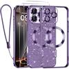 Kokio Glitter Magnetica Cover per iPhone 16 Pro Max con Cordino, Compatibile con MagSafe, Brillantini Sottile Silicone TPU Antiurto Custodia per iPhone 16 Pro Max con 2 Vetro Temperato Bumper, Viola