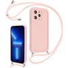 Coalbooliy Cover per iPhone 13 Pro Max 6,7 con Cordino per Cellulare, Custodia Silicone con Regolabile Collana Sottile Morbida Case Protezione della fotocamera Antiurto con Necklace, Rosa