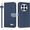TAUYN Custodia per Xiaomi Redmi Note 14 Pro 5G / Poco X7 5G, PU Pelle Flip Cover Antiurto TPU Custodie, Slot per Schede & Supporto Funzione, con Cordino -Blu Scuro